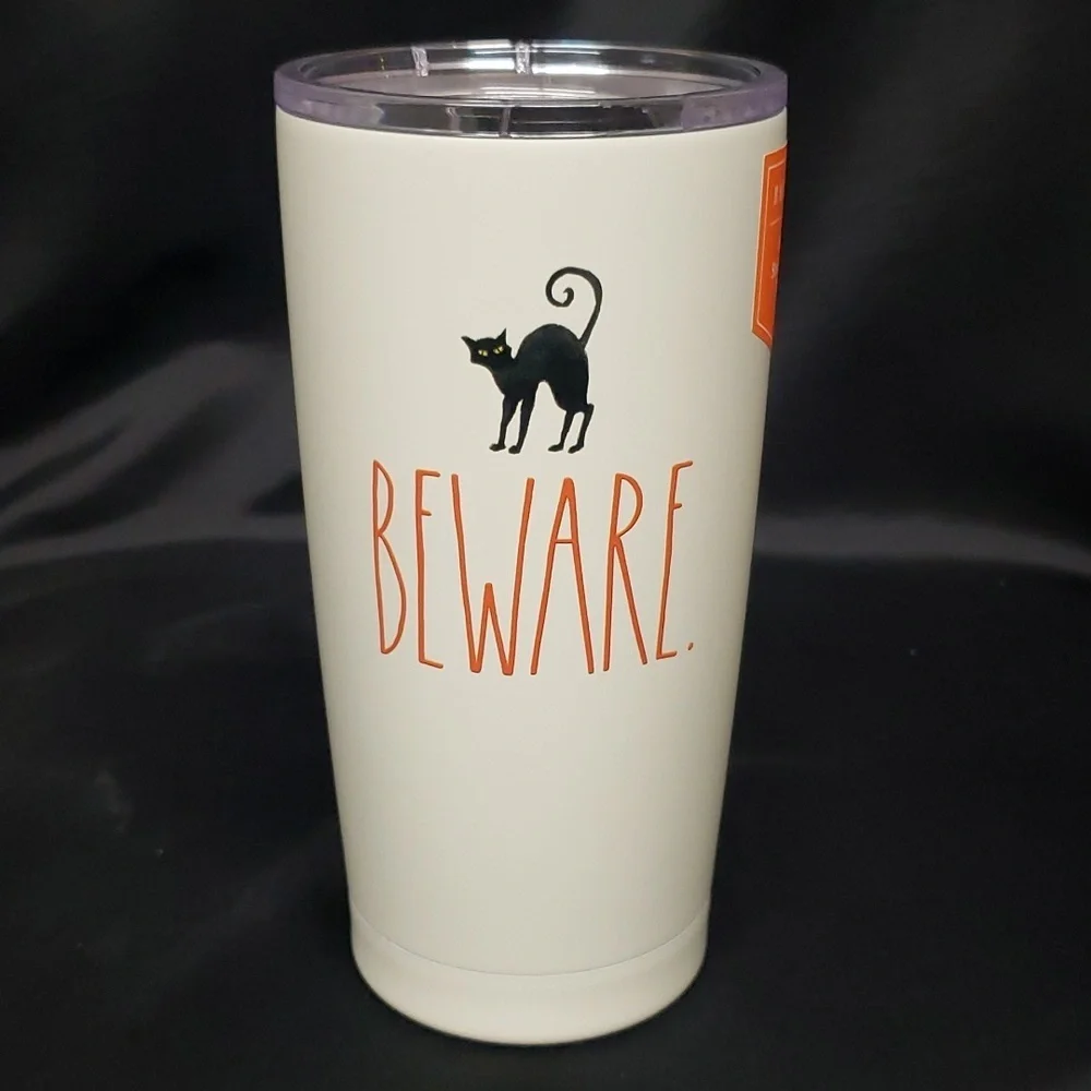 Rae Dunn NWT Insulated 17 oz Stainless Tumbler, BEWARE with Black Cat
